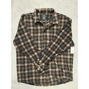 Volcom Hunter Plaid Fleece Shirt Jacket Men’s L Brown Black